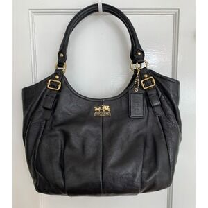 Coach Madison Abigail Hobo Tote / Black Pebbled Leather Gold Hardware 18612